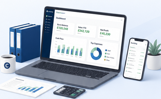 CUNNTAS accounting dashboard shown on a business workstation